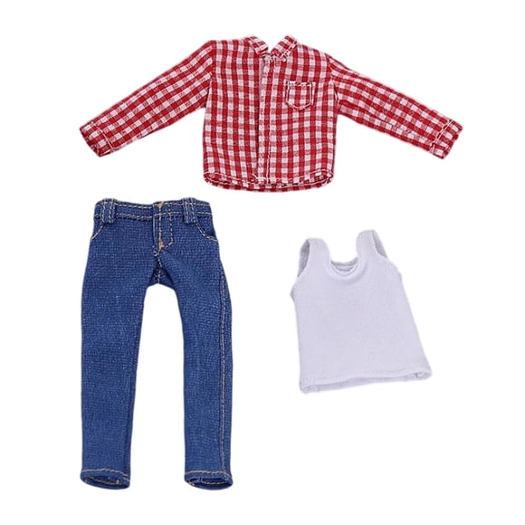 Milaget 1/12 Male Figure Clothes Vest Shirt and Jeans for 6inch Male Soldier Figures Red grid