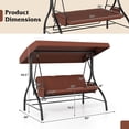 thumbnail image 3 of Gymax 3-Seat Patio Swing w/ Canopy & Removable Cushions & Side Pockets Stand Brown, 3 of 8