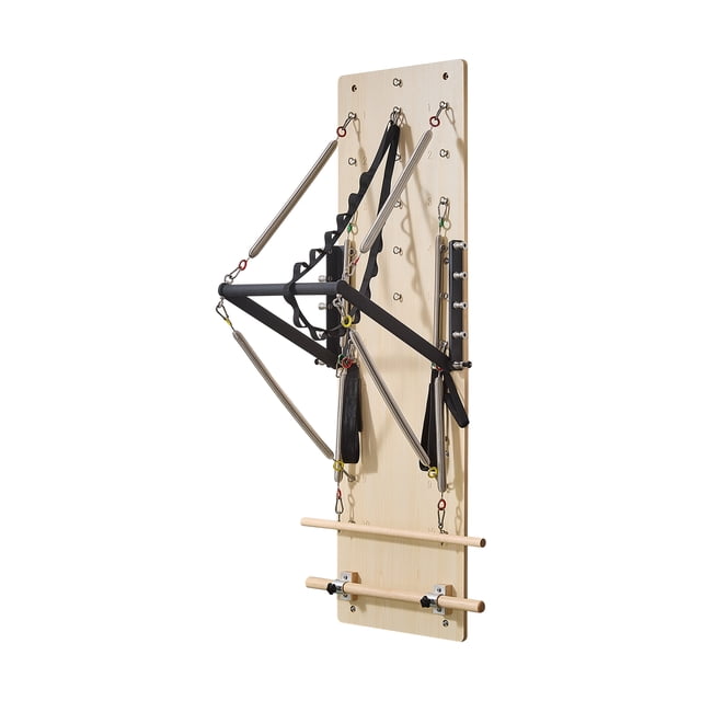 KFFKFF Wall Mounted Pilates Reformer Machine, Maple Wood Pilates Springboard, Exercise Equipment with Resistance Springs, Yoga Fitness Trainer, Suitable for Flexibility Balance