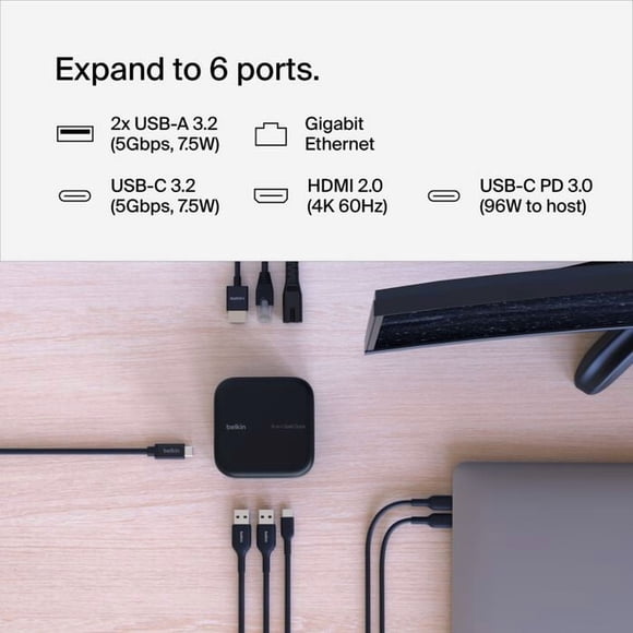 Belkin USB-C 6-in-1 Core GaN Docking Station - 130W - 2xUSB-C, 2xUSB-A, 1xEthernet, 1xHDMI - 4K - Black