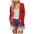 thumbnail image 1 of WUANDIXFA Cardigans pour Femmes, Imprimé de Noël, Cardigan à Poches, Manches Longues, Longueur Midi, Cardigan Décontracté, Rouge Melon D\'eau, m, 1 of 6