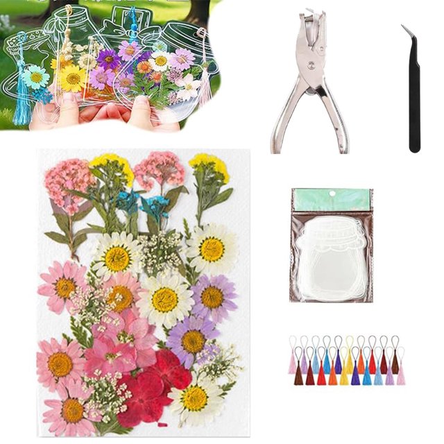 Wzzjkit Signets Transparents pour Fleurs Séchées Bricolage Signets Transparents pour Fleurs Séchées Kit de Fabrication de Signets pour Fleurs Séchées Ensembles de Fleurs Séchées avec Outils