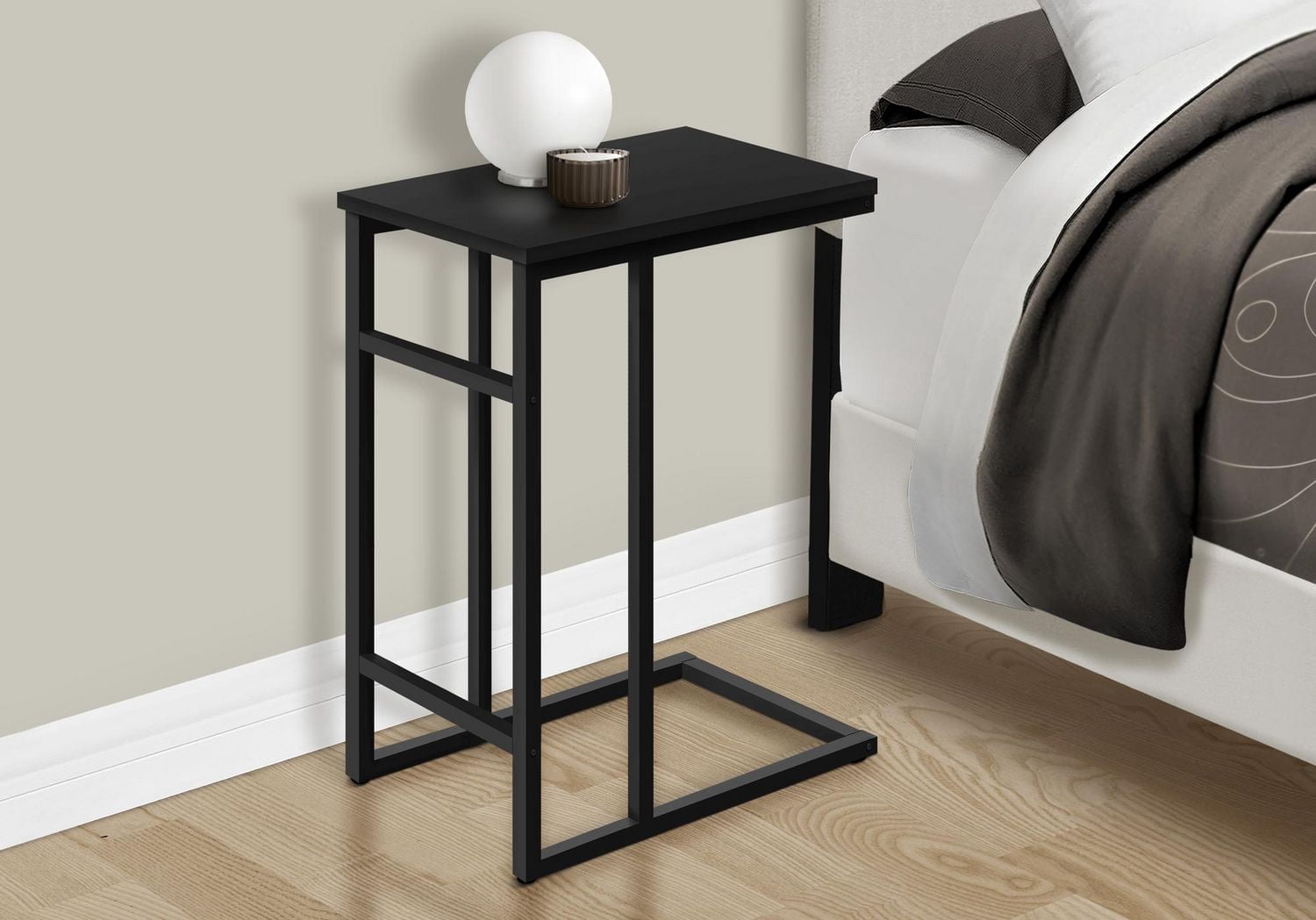 Monarch Specialties Table D'appoint, En Forme De C, Bout, Côté, Collation, Salon, Chambre À Coucher, Métal, Stratifié, Noir, Contemporain, Moderne