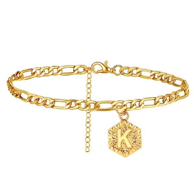 Bracelets de Cheville Initiaux pour Femmes, Bijou à Maillons Charme, Bracelet de Cheville pour Adolescentes, Alphabet (K)