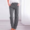 thumbnail image 2 of Womens Cotton Linen Pants Solid Color Drawstring Elastic High Waisted Casual Pants Loose Fit Comfy Trousers with Pockets, 2 of 6