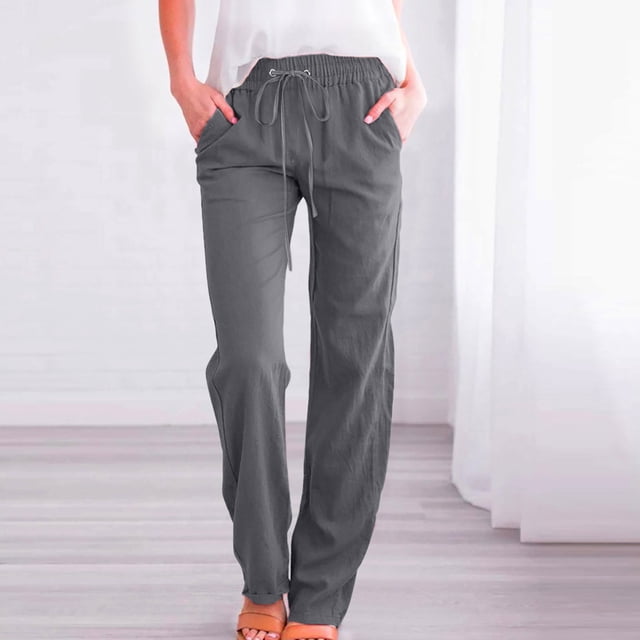 BVOFAR Womens Casual Cotton Linen Pants Lightweight Summer Trousers Drawstring Elastic Waist Pant Solid Color Loose Pants with Pockets