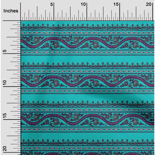 oneOone Viscose Chiffon Fabric Leaves & Floral Block Print Fabric BTY 42 Inch Wide