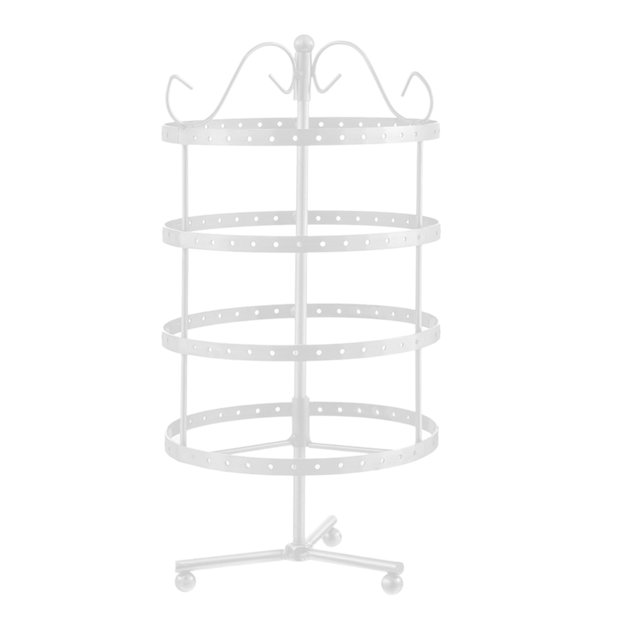 maskred Round Rotating Earrings Stand Holder Metal Stud Earring Display Rack 4 Layer Desktop Jewelry Hanger White