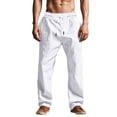 thumbnail image 4 of WRKEKC Casual Pants for Men Solid Color Spring Summer Thin Cotton Linen Look Leisure Straight Leg Tie Drawstring Trousers, 4 of 9