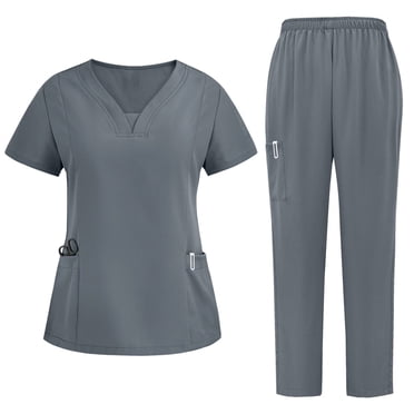 fheaev Nursing Uniform Set for Women Scrubs Set Medical Scrubs V-Neck Top with Pocket Jogger Pants Athletic Nursing Uniform Solid Stretch Wicking And Easy To Care