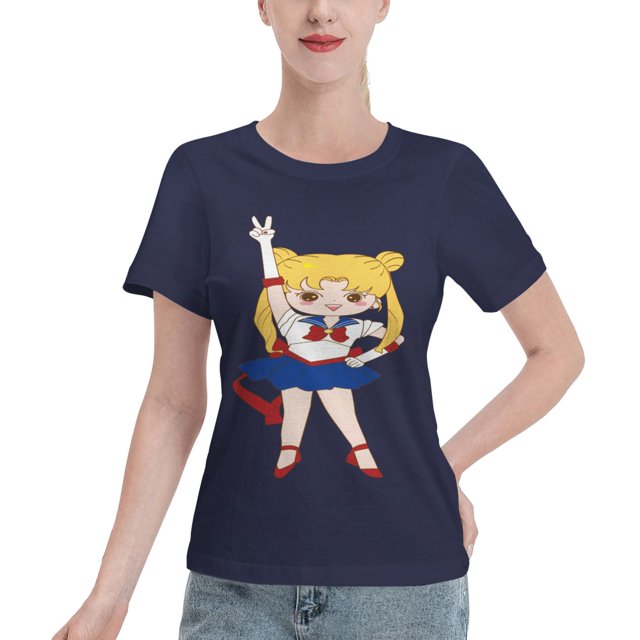 T-Shirt Basique à Manches Courtes pour Femmes Sailor Moon Édition Q Tsukiha