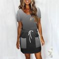 thumbnail image 2 of Birdeem Robes pour Femmes Mode Féminine Couleur Unie Manches Courtes Col en V Mi-Mollet Robe, 2 of 12