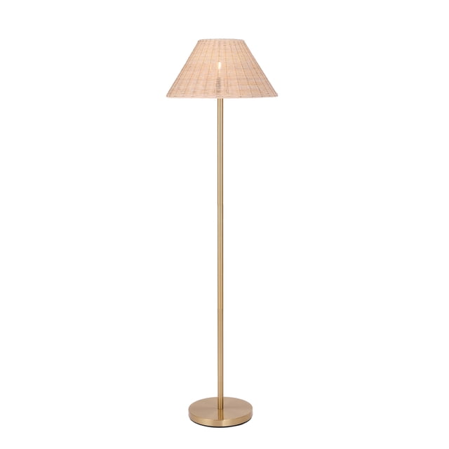 Décor Living Bali 1-Light Boho Floor Lamp with Rattan Shade and Weighted Base, 61” Height
