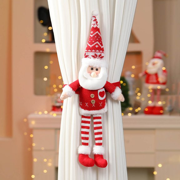 UsRHHA Christmas Knitted Long Leg Curtain Holdbacks, Santa Snowman Reindeer Design Festive Home Decor, Practical Curtain Buckle for Door