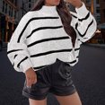 thumbnail image 2 of Besolor Chandails à Demi-Col Roulé pour Femmes, Tricot Rayé à Manches Longues, Chandail Ample Décontracté, Hauts d'Automne, Blouses Tendance, 2 of 6