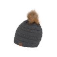 thumbnail image 1 of Gravity Threads Cable Knit Faux Fur Pom Pom Beanie Hat, Dark Melange, 1 of 2