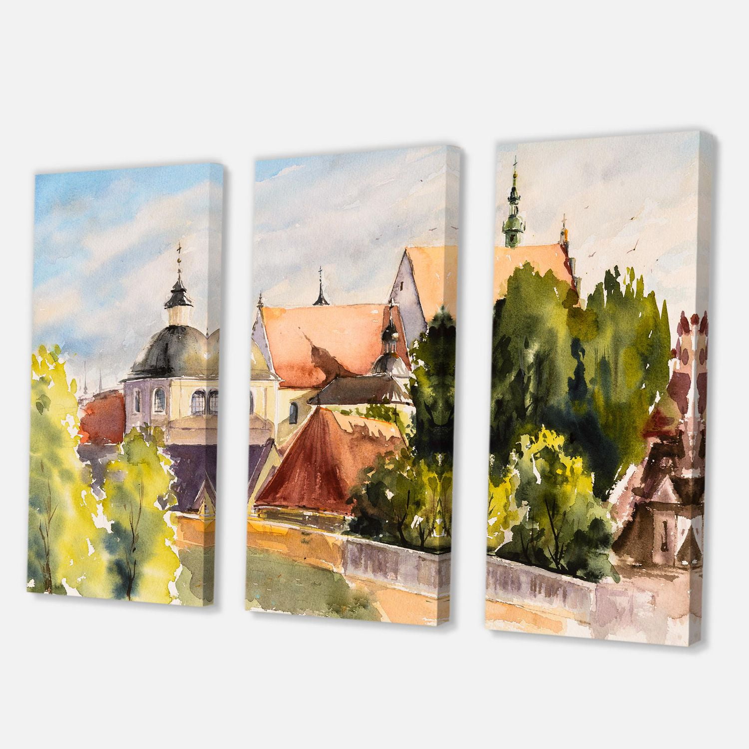 Designart View of Old Polish City In Nature Canvas Wall Art