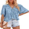thumbnail image 1 of Blouse à Manches Cloche pour Femmes Col Rond Hauts en Dentelle Chemises Babydoll Texturées Florales, 1 of 3