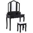 thumbnail image 2 of Costway Coiffeuse Table de Maquillage avec Miroir Tri-Pli avec Tabouret Noir, 2 of 7