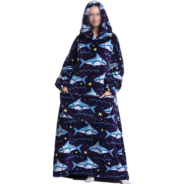 LUXUR Chemises de Nuit à Capuche pour Femmes, Robe de Nuit, Robe de Sommeil, Imprimé Requin