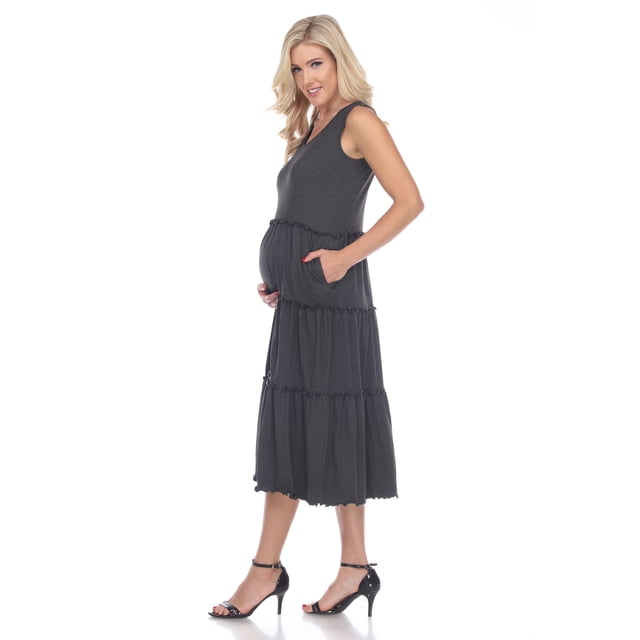 White Mark Robe Midi de Maternité pour Femmes à Encolure Dégagée Teired