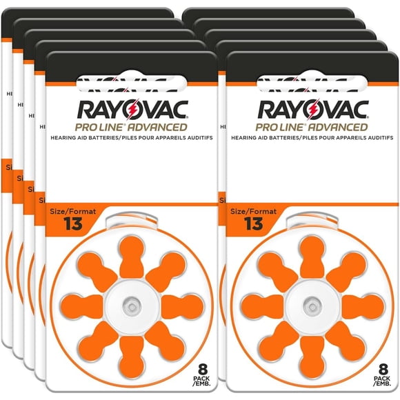 RAYOVAC® Piles pour Aide Auditive ProLine Taille 13 (80 Piles) - 10 Paquets de 8 Cellules total de 80 Piles