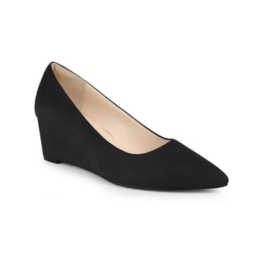 BLISSFUL STEP Escarpins à Talon Compensé à Enfiler à Bout Pointu pour Femme Noir 9