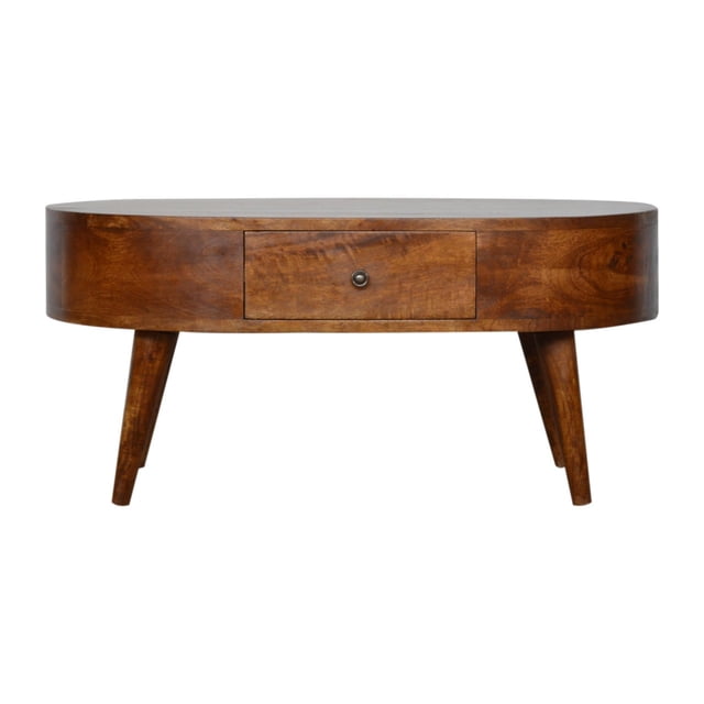 Table Basse Arrondie en Bois Massif de Châtaignier de Style Artisanal