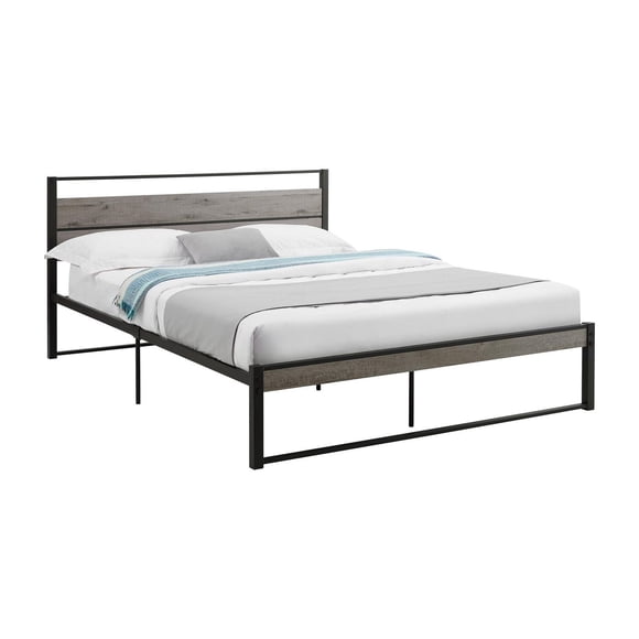 Monarch Specialties Bed, Bedroom, Frame Only, Platform Bed, Queen Size, Dark Taupe Laminate, Black Metal, Contemporary, Modern