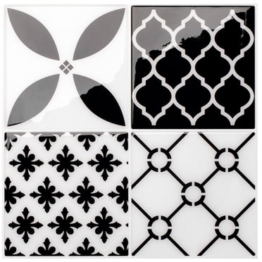 Smart Tiles Peel and Stick Backsplash Wall Tiles, Vintage Black, White, 4pcs, 9in x 9in
