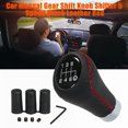 thumbnail image 1 of Car Manual Gear Shift Knob Shifter Black Leather Red Stitch 6 Speed Universal, 1 of 8
