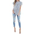 thumbnail image 3 of Chemise Femme Imprimé Léopard Chemise à Volants Manches Été, Bleu, TG, 3 of 6