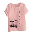 thumbnail image 4 of QATAINLAV Hauts en Coton et Lin pour Femmes 2025 Col Ras du Cou Manches Courtes Retroussées T-Shirt Tendance à Imprimé Floral Blouse Décontractée Coupe Ample Tenues de Vacances Soldes de la Rentrée Rose m, 4 of 5