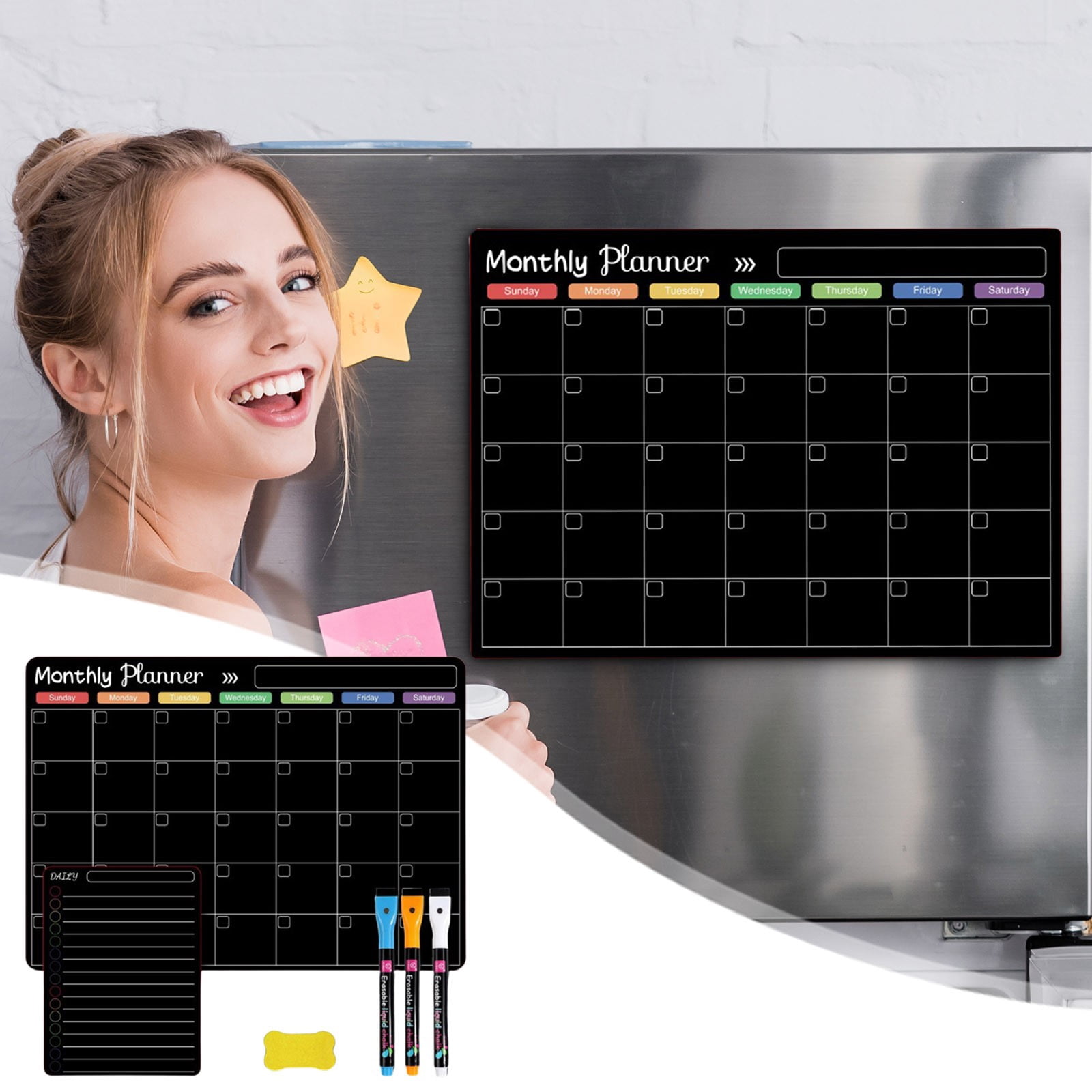 Magnetic Whiteboard Calendar under $5! Yannianjz Magnetic Refrigerator Whiteboard,Calendar Planner Message Board,Reusable Dry Erase Board,Refrigerator Magnet Memo Board for Home Office Organization