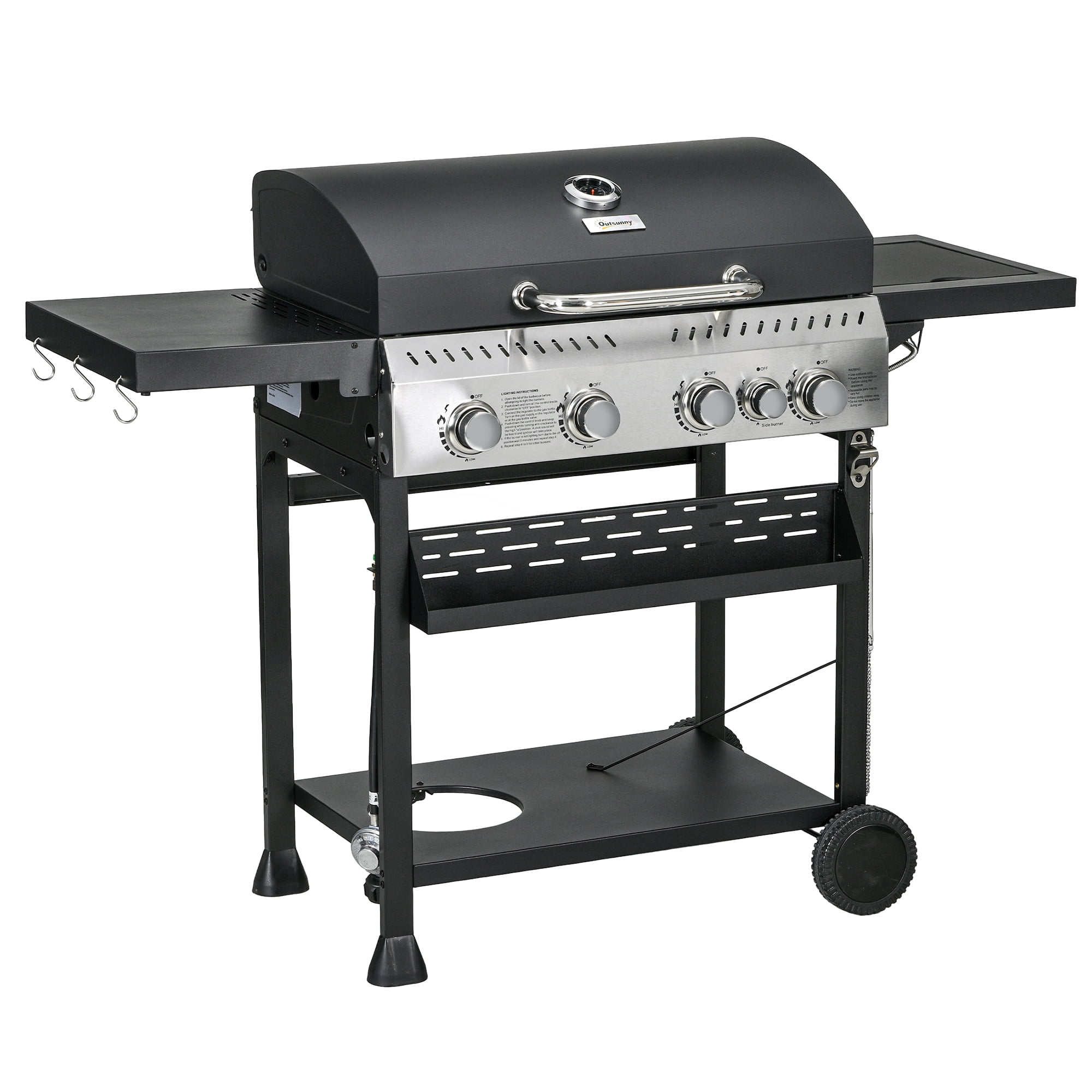Outsunny Propane Gas Grill, 40,000 BTU Outdoor BBQ Grill Cart, Black