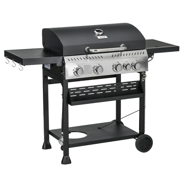 Outsunny Propane Gas Grill, 40,000 BTU Outdoor BBQ Grill Cart, Black