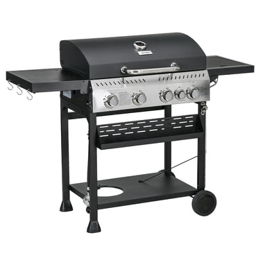 Outsunny Propane Gas Grill, 40,000 BTU Outdoor BBQ Grill Cart, Black