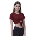 thumbnail image 4 of Moomaya T-Shirt Court à Nœud devant pour Femmes, Manches Courtes, Col Rond, Haut Noué, 4 of 7