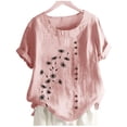 thumbnail image 5 of Dealovy Hauts en Coton et Lin pour Femmes, Col Rond, Manches Courtes, T-Shirts Brodés à Motif Floral, T-Shirts Grande Taille, 5 of 5