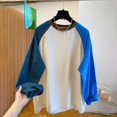thumbnail image 2 of Baberdicy Plus Size Color Block T-Shirts - 2025 Long Sleeve Loose Tops (Spring/Autumn Layering Essentials, Casual Base Shirt) Blue XXL, 2 of 3