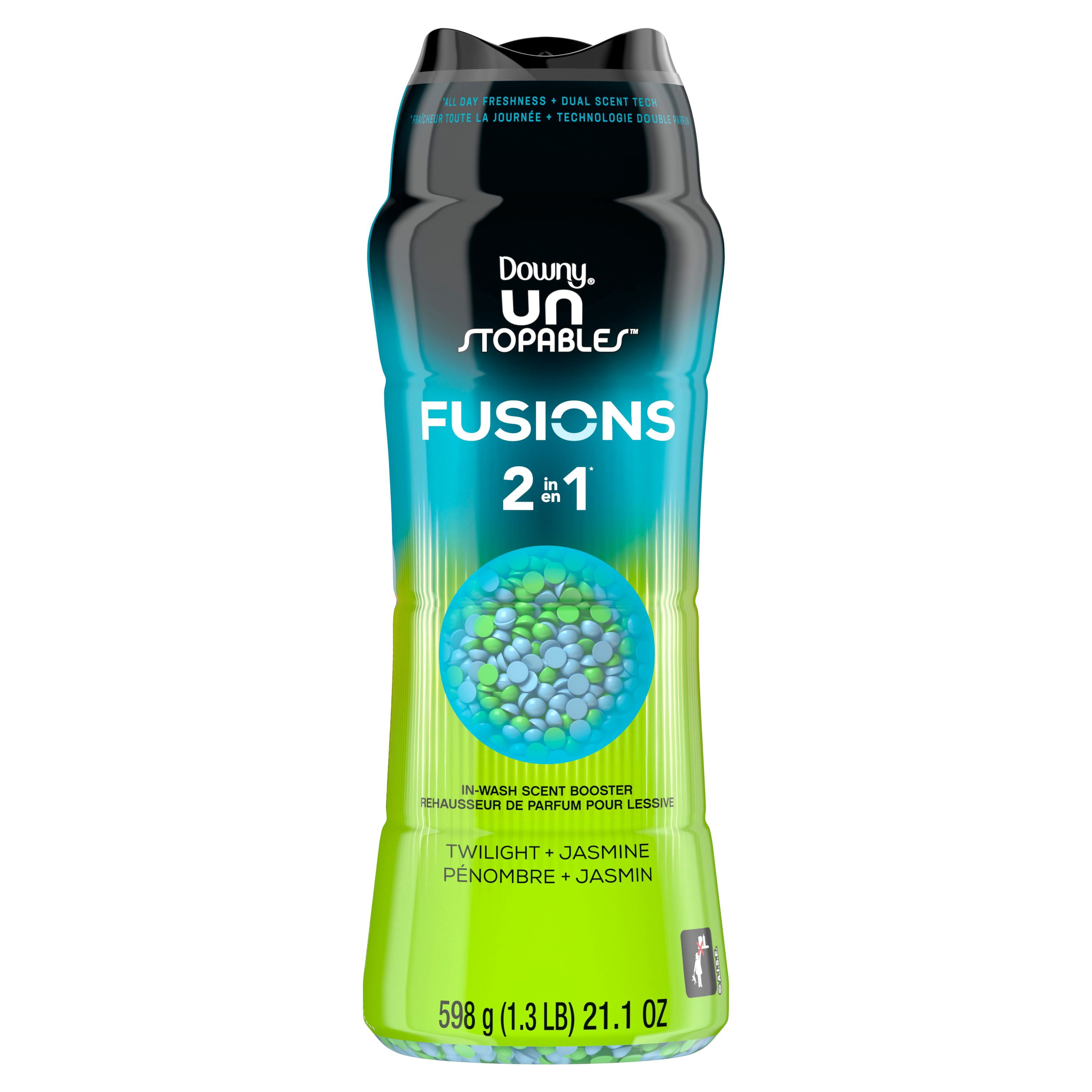 Perles rehausse-parfum pour la lessive Downy Unstopables Fusions, parfum Pénombre et jasmin, fraîcheur 2 en 1 toute la journée, technologie à double parfum