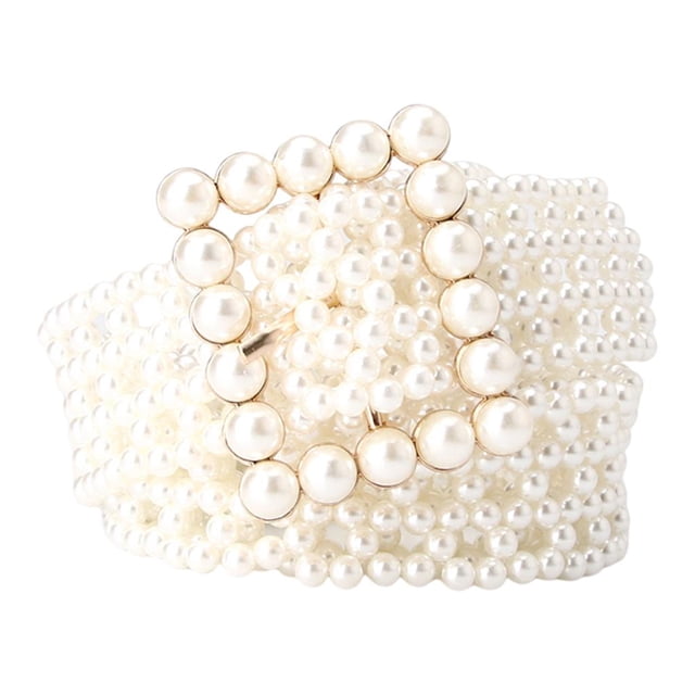 Milaget ' Beaded Waist Chain Waistband Bridal Square Buckle