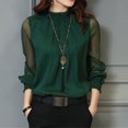 thumbnail image 2 of IROINID Offre des Hauts Long Sleeve pour Femmes, des Hauts Solides en Patchwork à Col Rond, des Hauts Courts, Verts, 2 of 5