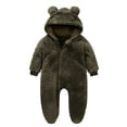 thumbnail image 1 of AherBiu Infant Rompers Fleece Hooded Jumpsuits Zip up Bodysuits Fall Winter Solid Color Warm Fuzzy Newborn Baby Clothes Sets, 1 of 3