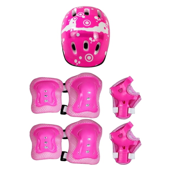 Protective Gear Set for Skating Scooter Sports Adjustable Wrist Knee Elbow Pads 7 Pcs 5-12 Years Girls Boys pink