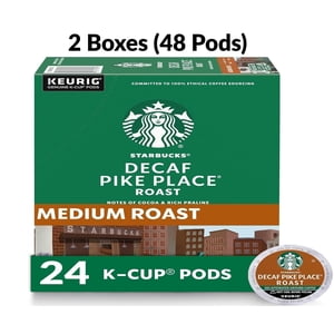 Starbucks Decaf Pike Placez les pods de café rôtis – 48 Keurig K-Cups (2×24 comte) & Saveur équilibrée