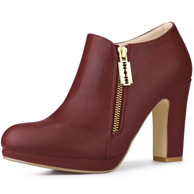 Unique Bargains Women's Chunky High Heel Platform Round Toe Ankle Boots