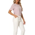 thumbnail image 4 of INSPIRE CHIC Hauts Froncés pour Femmes Col Rond Manches Courtes Dos Goutte d'Eau Blouse Florale S Rose Floral, 4 of 6