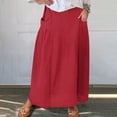 thumbnail image 2 of Mrat Jupe de Survêtement pour Femme, Jupe Rétro Décontractée à Motif Floral en Lin, Taille Élastique, Jupe Longue Plissée avec Poches, Grande Taille, Jupes S-145 Rouge-A L, 2 of 5