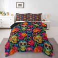 thumbnail image 1 of Erosebridal Boho Hippie Skull Bedding Full Comforter Set, Retro Red Flower Down Comforter, Gothic Halloween Room Decor, Reversible 3pcs, 1 of 8